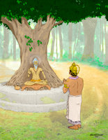 Digital painting of the sage Dadhichi being requested by Lord Indra to give his life to save the gods