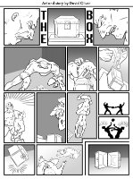 1-page comic of two men violently fighting over a box that turns out to be empty